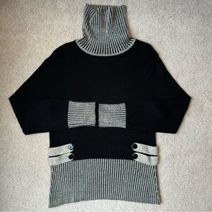 Gizel Turtleneck Sweater Tunic Wool Blend Black & Grey Medium Vintage Comfy